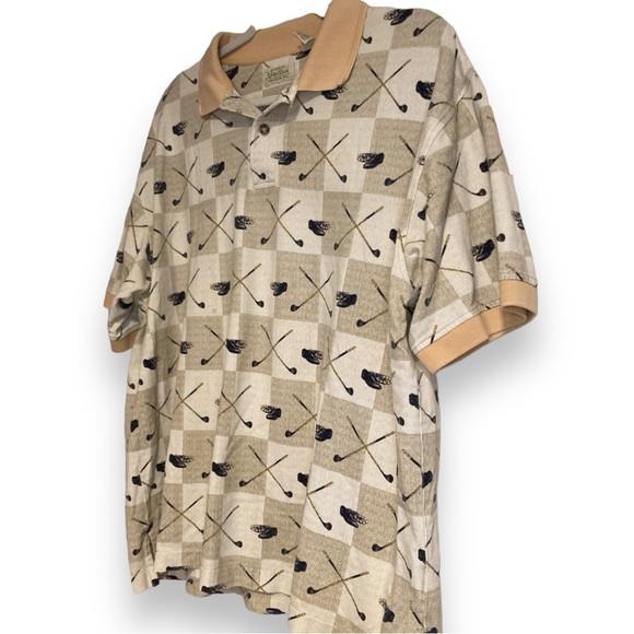 Mens Vintage St. John's Bay Cream and Tan Golfer Golf Club Polo Shirt Size XL - Picture 16 of 17